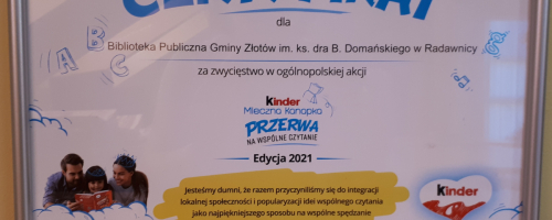 Certyfikat Kinder Mleczna Kanapka